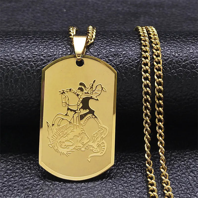 Retro St. Michael Angel Necklace in Stainless Steel