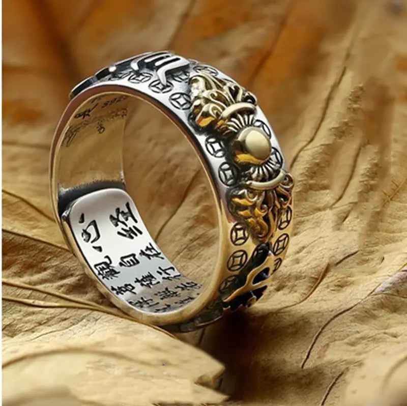 99 Pure Silver Zhaocai Pixiu Men's Heart Ring