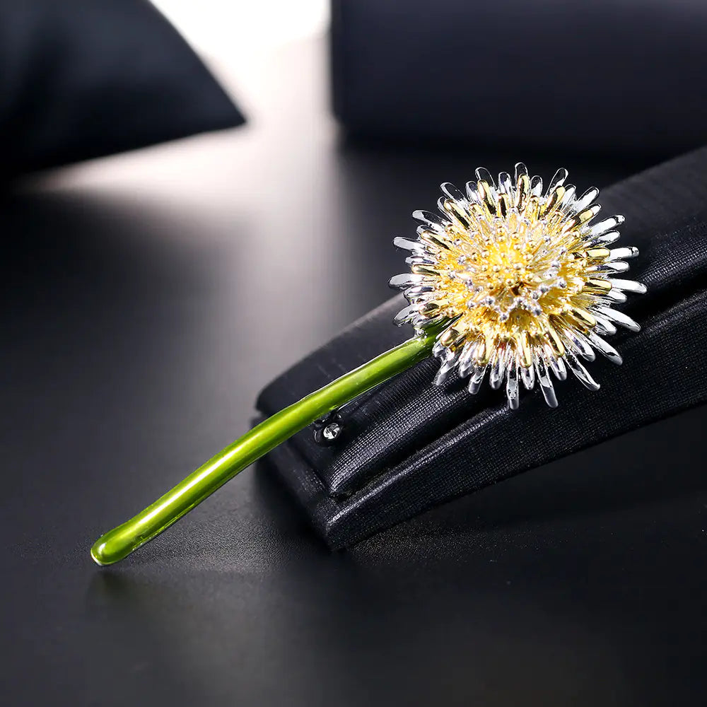 Korean Mini Dandelion Brooch - Gold Plated Pin Accessory