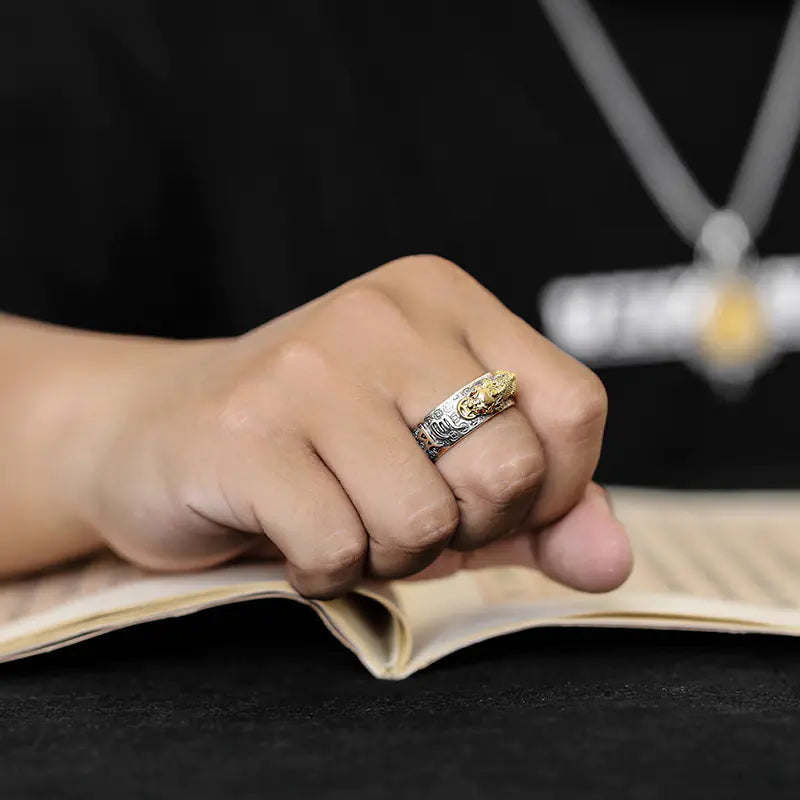 99 Pure Silver Zhaocai Pixiu Men's Heart Ring