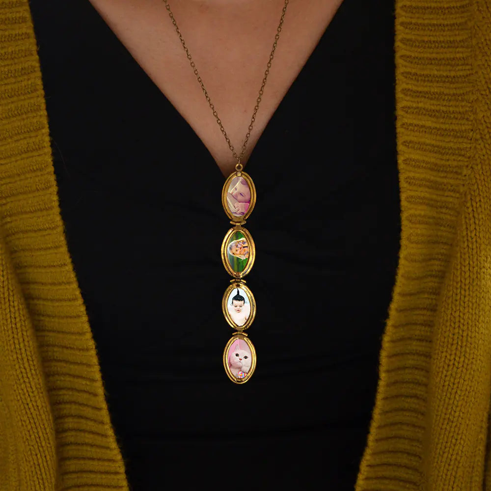 Layered Photo Box Pendant Necklace with Adjustable Design