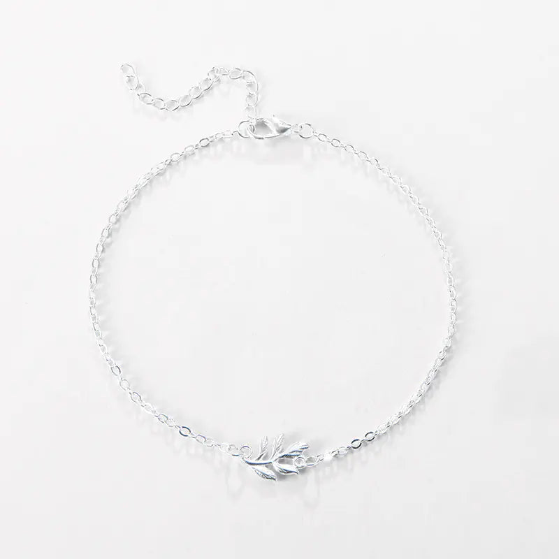 Fashionable Minimalist Gold Plated Leaf Anklet JK056