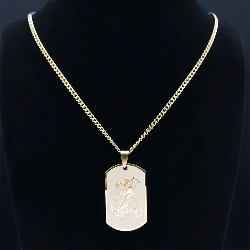 Retro St. Michael Angel Necklace in Stainless Steel