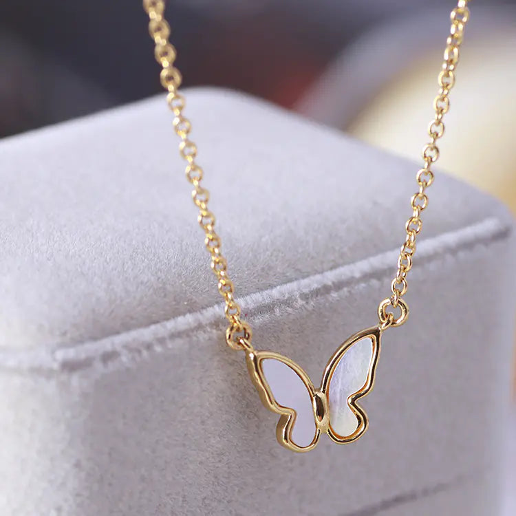 Stylish Butterfly Design Natural Mother-of-Pearl Necklace