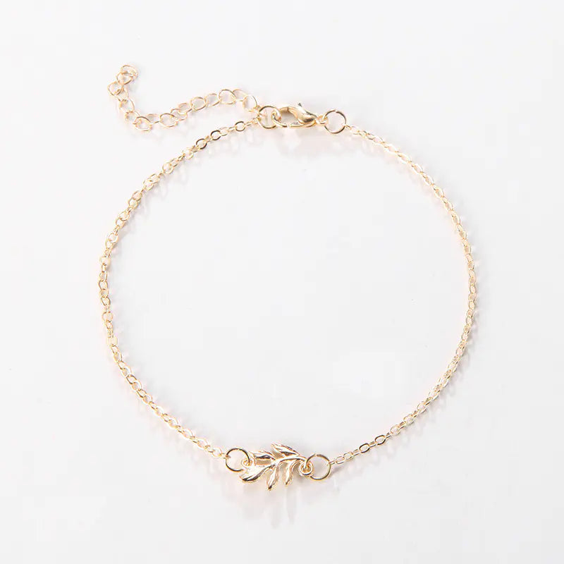 Fashionable Minimalist Gold Plated Leaf Anklet JK056