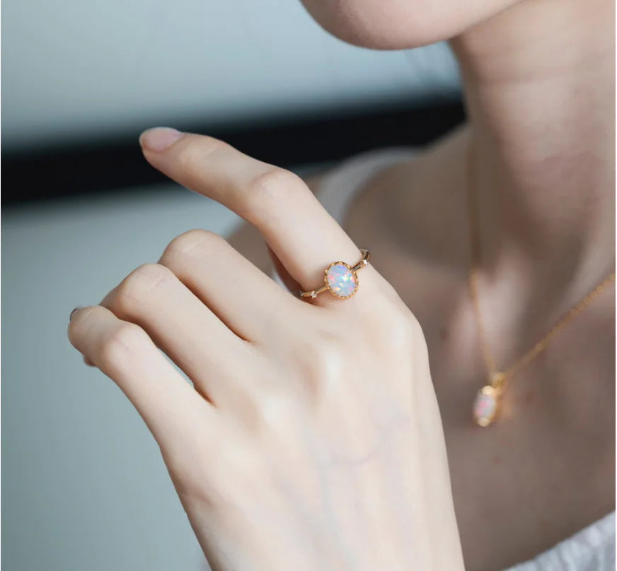 Vintage Style Opal Egg Ring for Women in S925 Silver