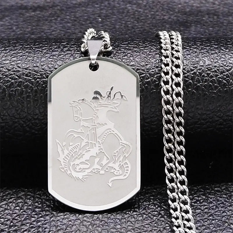 Retro St. Michael Angel Necklace in Stainless Steel