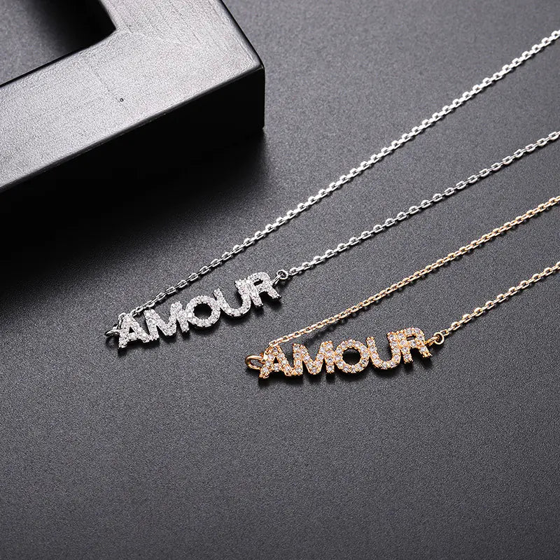 AMOUR Letter Collarbone Necklace with Zirconia