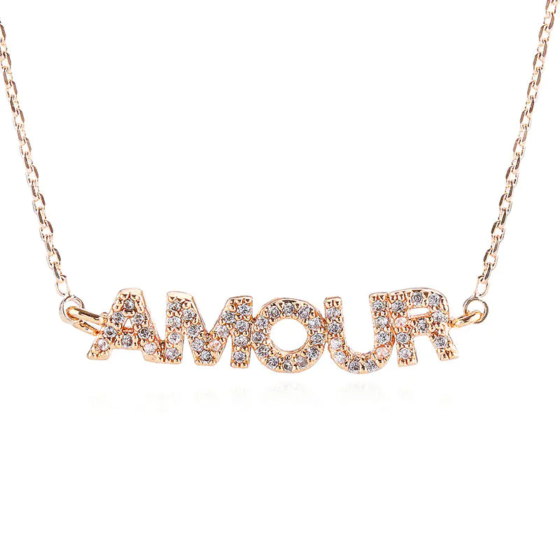 AMOUR Letter Collarbone Necklace with Zirconia