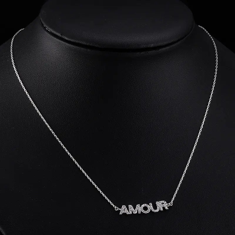 AMOUR Letter Collarbone Necklace with Zirconia
