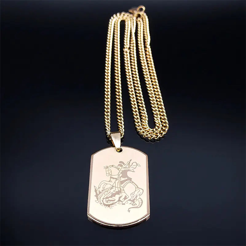 Retro St. Michael Angel Necklace in Stainless Steel