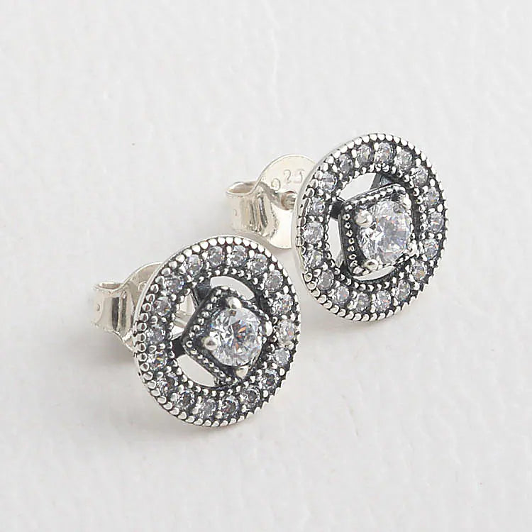 Vintage Charm Zirconia Studs in S925 Silver