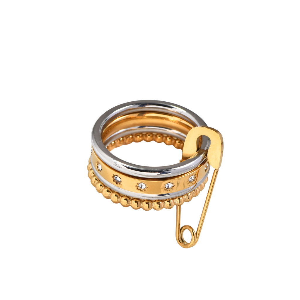 Trendy Personality Multi-layer Color Matching Diamond Ring 18K Gold Plating