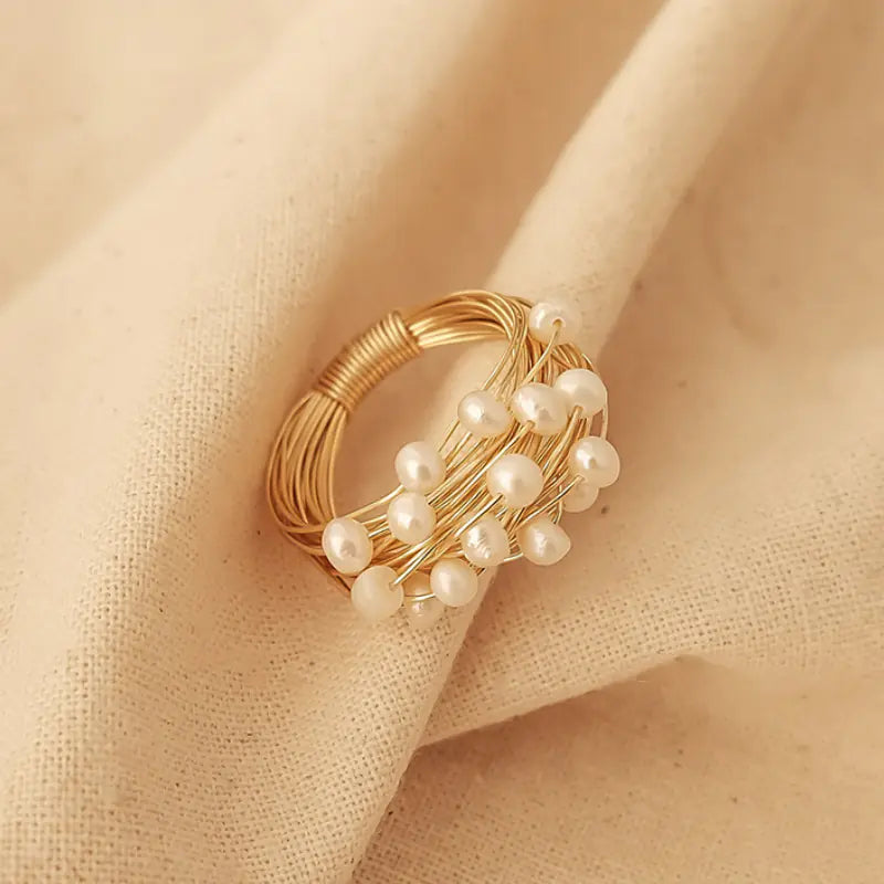 Handmade Multi-layer Freshwater Pearl Ring 14k Gold