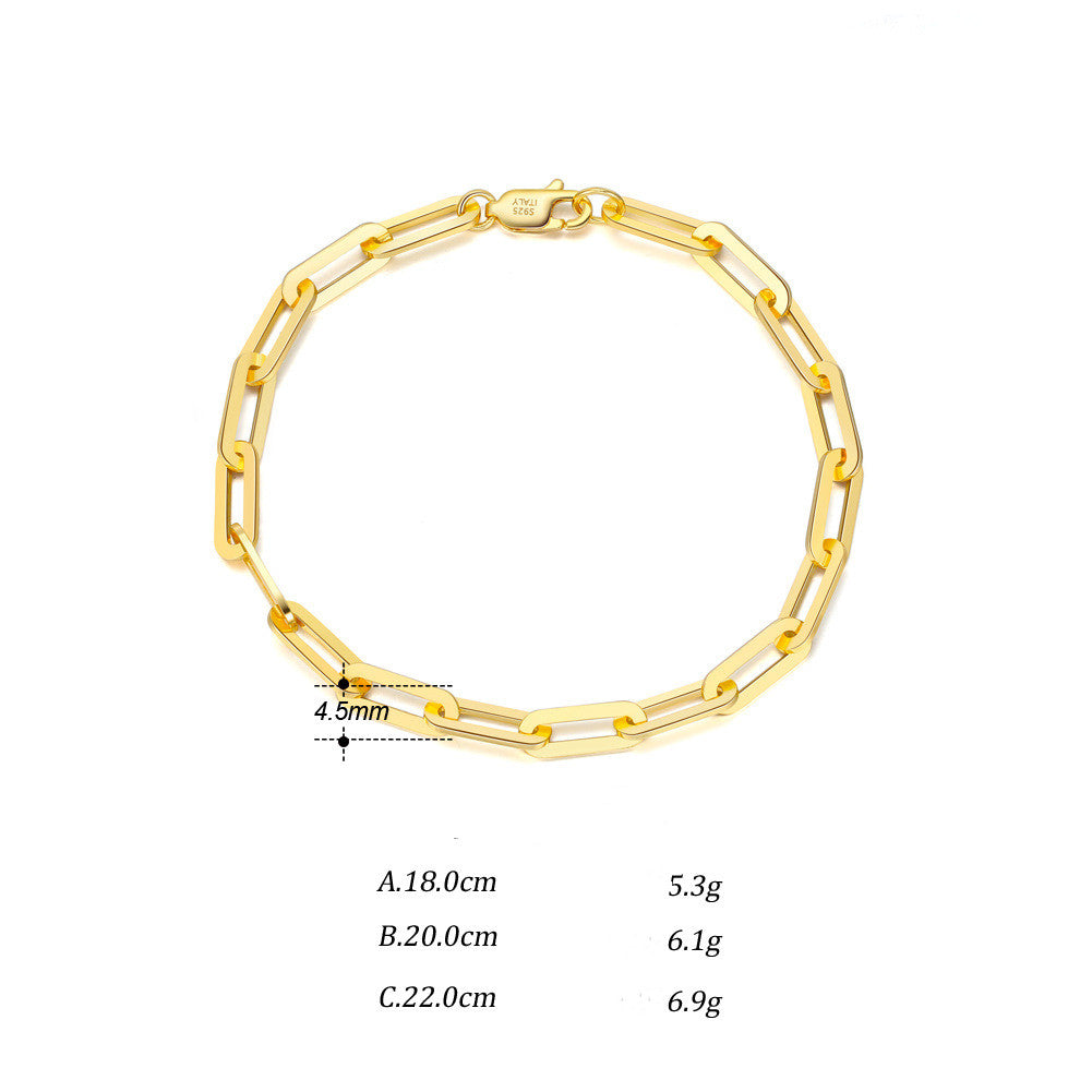 S925 Chain Square Lattice Paper Clip Bracelet Ins Personality 14K Gold-plated Cross Chain