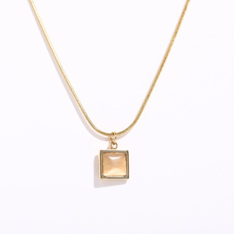 Moonstone Sweater Chain Necklace – Long Titanium Steel Pendant, Elegant Women’s Jewelry
