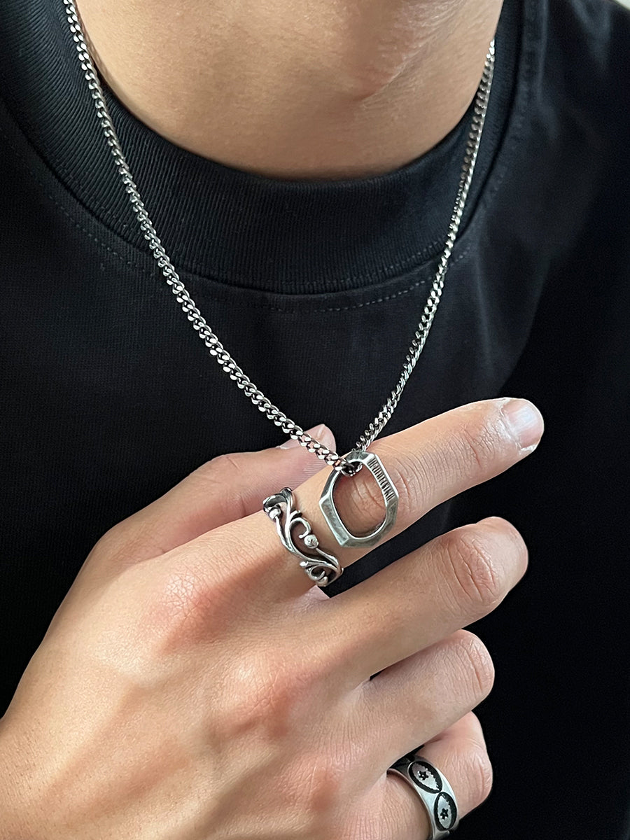 Antique Silver Necklace Men's Fashion Retro