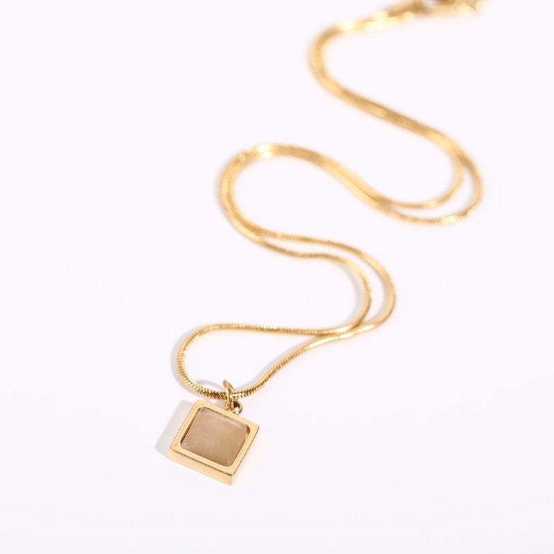 Moonstone Sweater Chain Necklace – Long Titanium Steel Pendant, Elegant Women’s Jewelry