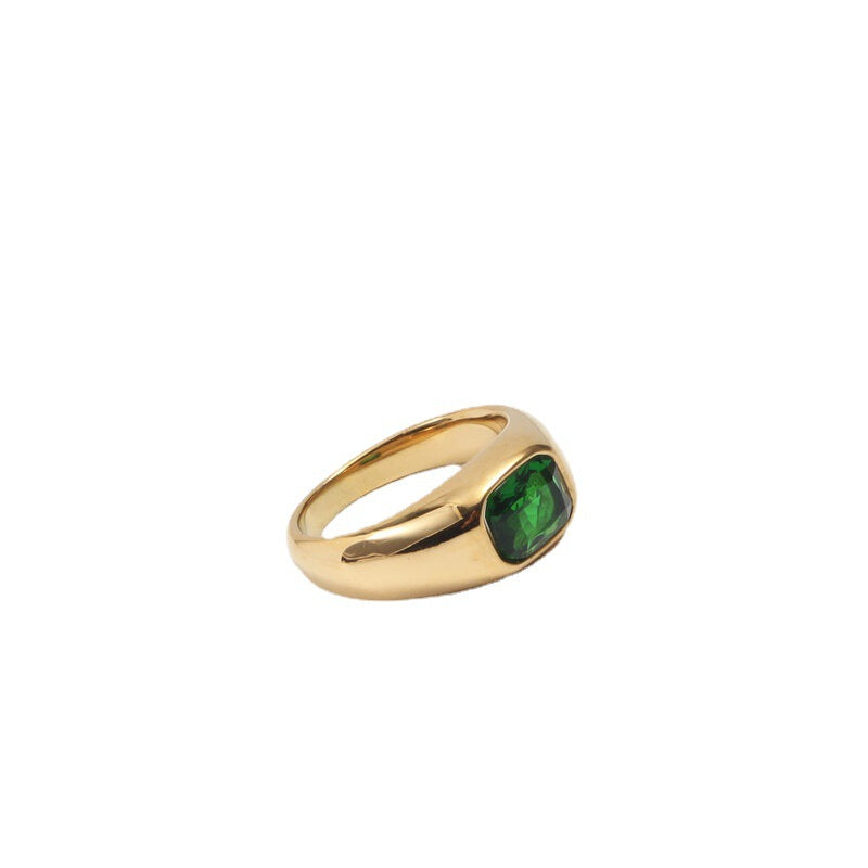 Green Zircon Ring – Fashion Women’s Ring, Titanium Steel, Elegant Statement Jewelry