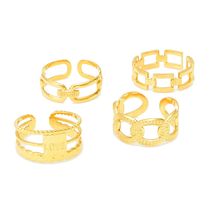 Wide Hollow Titanium Steel Ring Adjustable