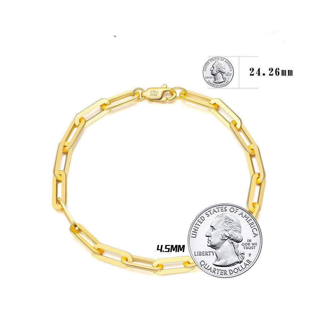 S925 Chain Square Lattice Paper Clip Bracelet Ins Personality 14K Gold-plated Cross Chain
