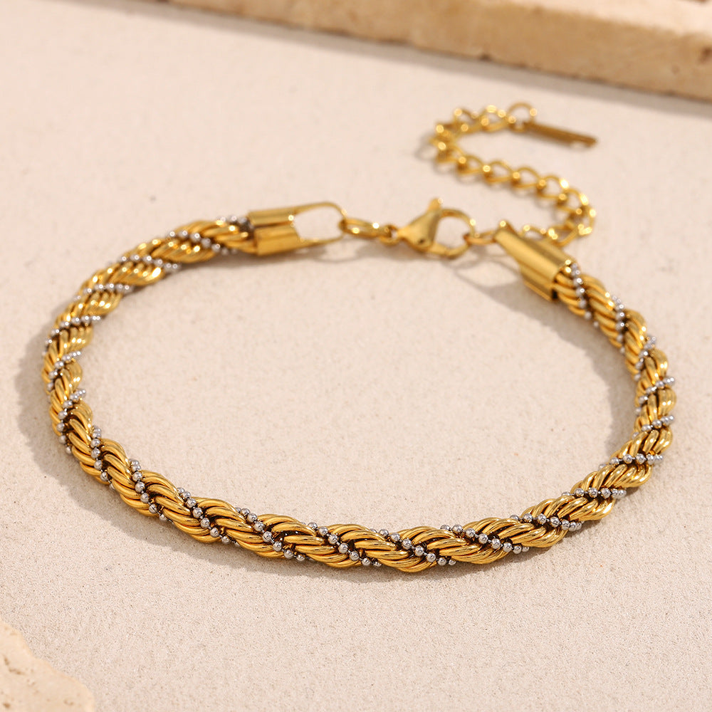 18K Gold Plated Twist Beads Bracelet – Retro Winding Chain, Stainless Steel Jewelry