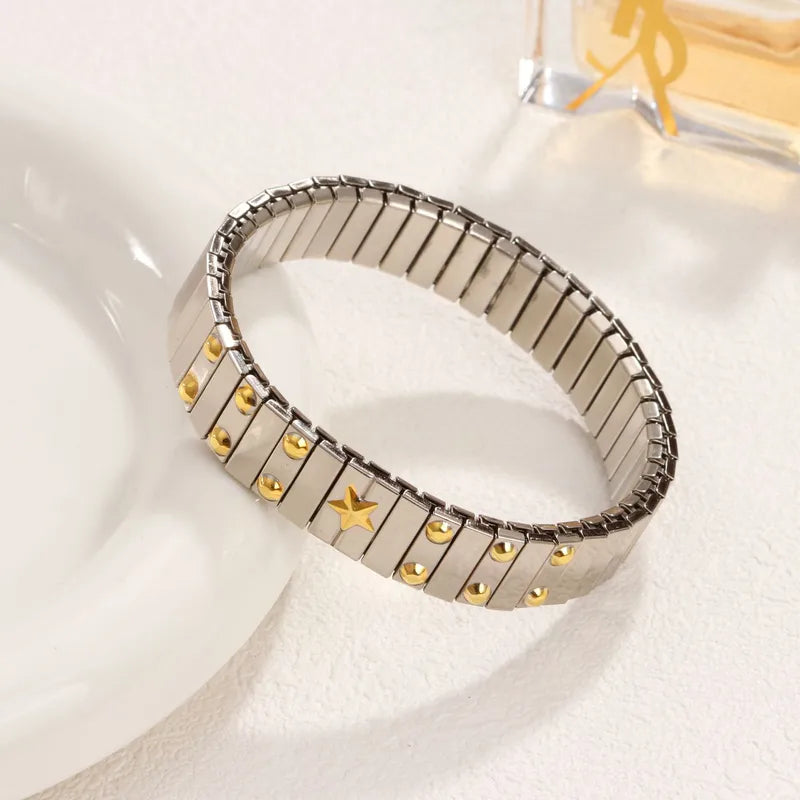 Women’s Two-Tone Elastic Bracelet – Gold & Silver Stainless Steel