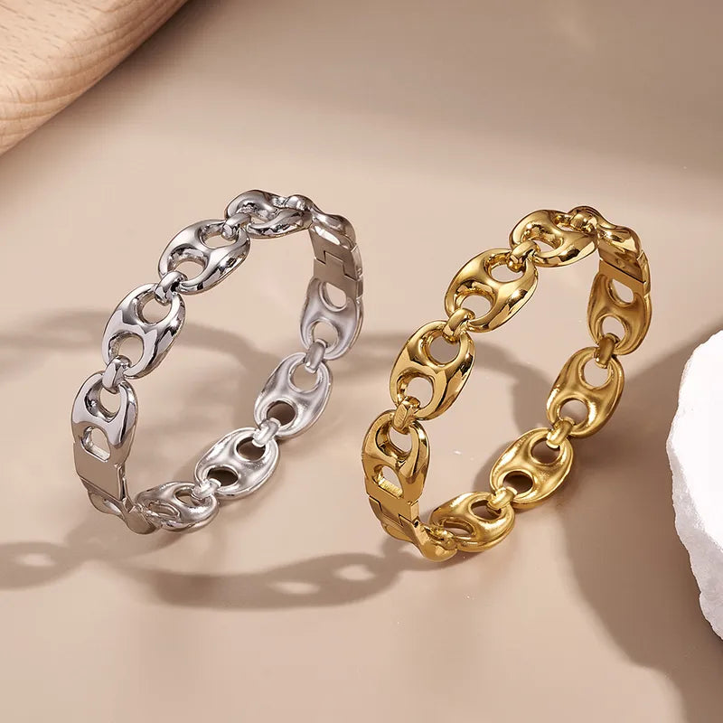Coffee Bean Chain Bracelet – Gold & Silver Stainless Steel