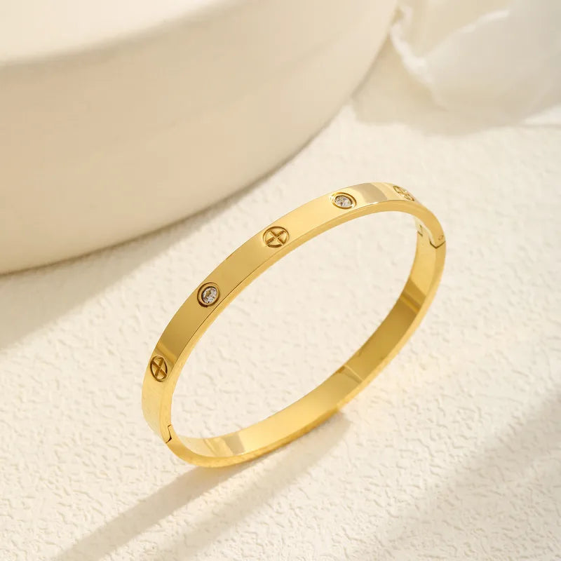 Minimal Screw Detail Bangle Bracelet – Gold & Silver Stainless Steel