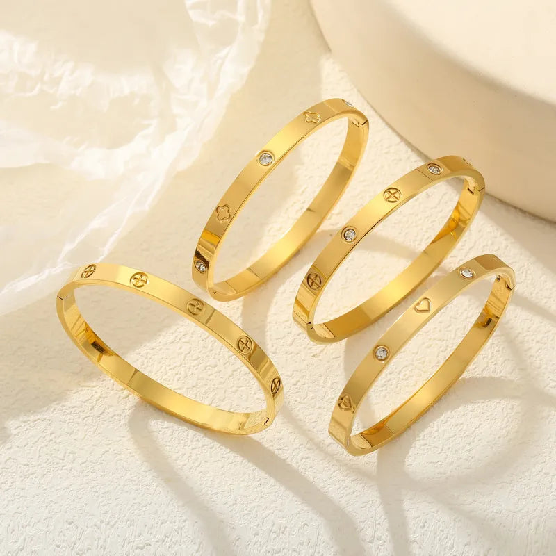 Minimal Screw Detail Bangle Bracelet – Gold & Silver Stainless Steel
