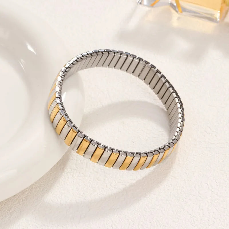 Women’s Two-Tone Elastic Bracelet – Gold & Silver Stainless Steel