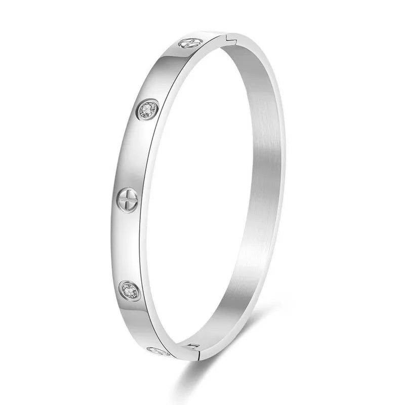 Minimal Screw Detail Bangle Bracelet – Gold & Silver Stainless Steel