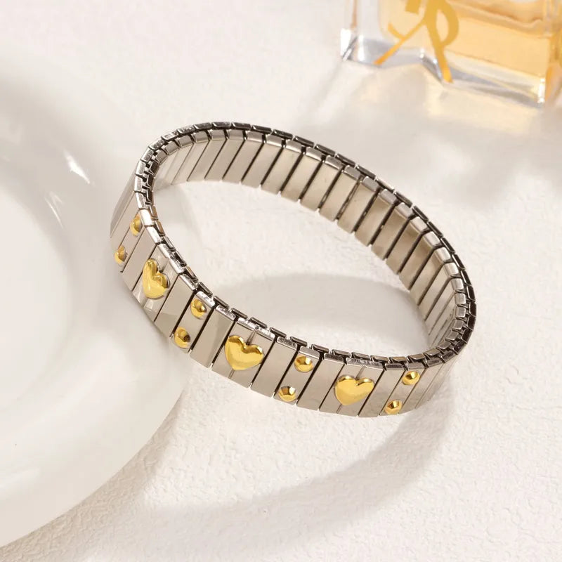 Women’s Two-Tone Elastic Bracelet – Gold & Silver Stainless Steel