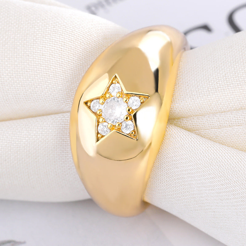 Five-Point Star Dome Ring – Women’s Stainless Steel Jewelry, Minimalist Style