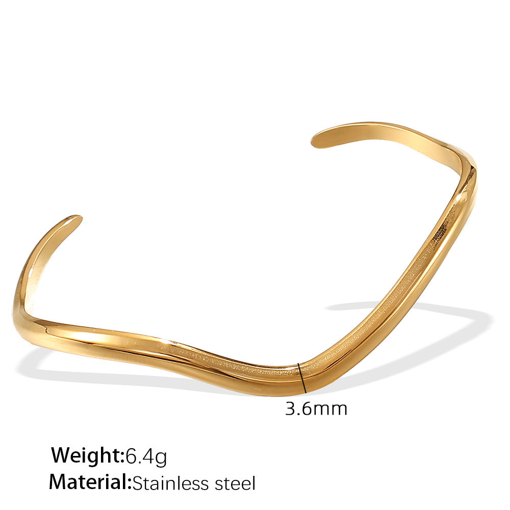 Minimalist Open-end Gold Ripple Line Bracelet