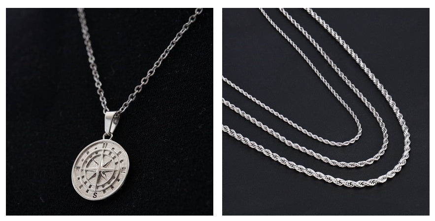 European And American Stainless Steel Compass Pendant Necklace