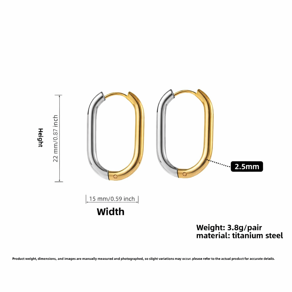 Two-Tone Oval Hoop Earrings – Gold & Silver Stainless Steel