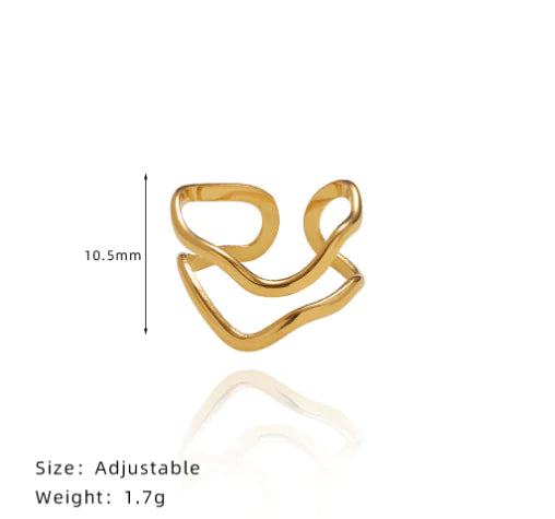 18K Gold-Plated Wave Ring with Geometric Design (Single)