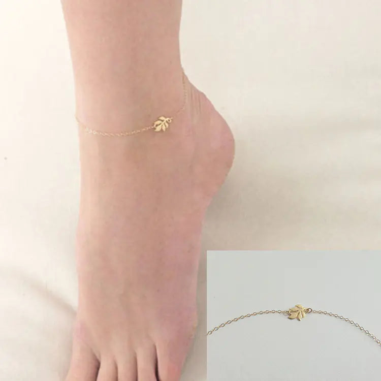 Fashionable Minimalist Gold Plated Leaf Anklet JK056