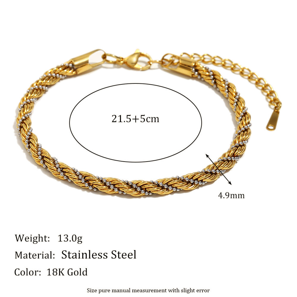 18K Gold Plated Twist Beads Bracelet – Retro Winding Chain, Stainless Steel Jewelry