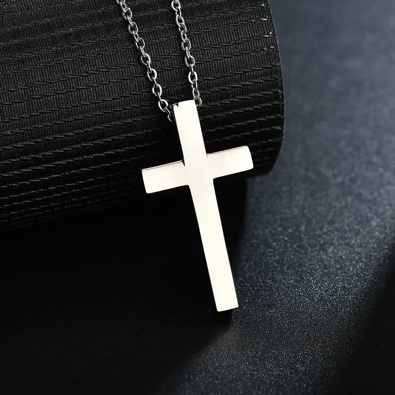 Stainless Steel Cross Necklace with Custom Engraving
