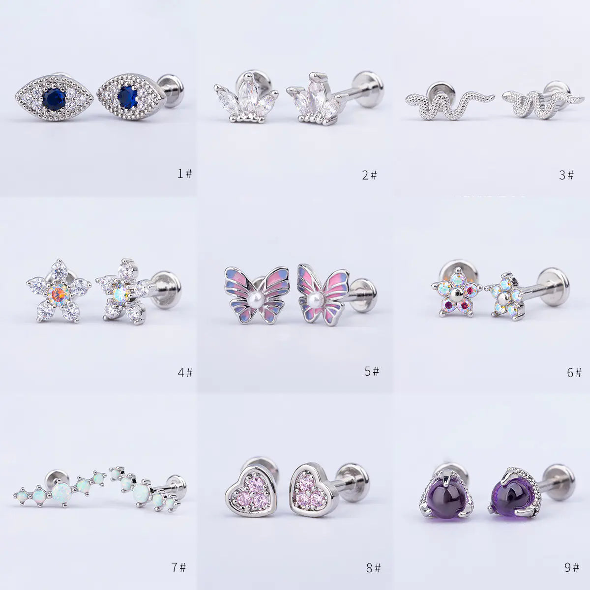 Colorful Titanium Steel Lip Studs with Crown Design