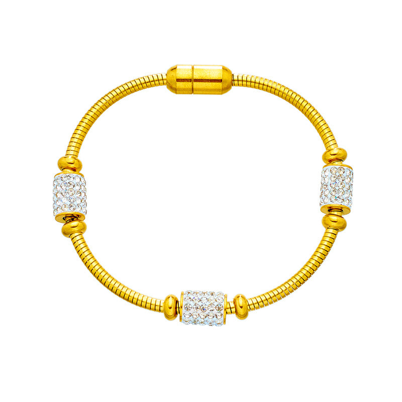 Full Diamond Round Bracelet – Titanium Steel, Magnetic Buckle