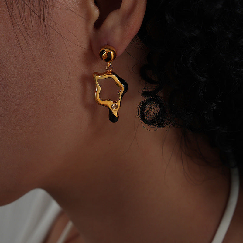 Classic Fashion Titanium Steel Gold Plated Drip French Earrings