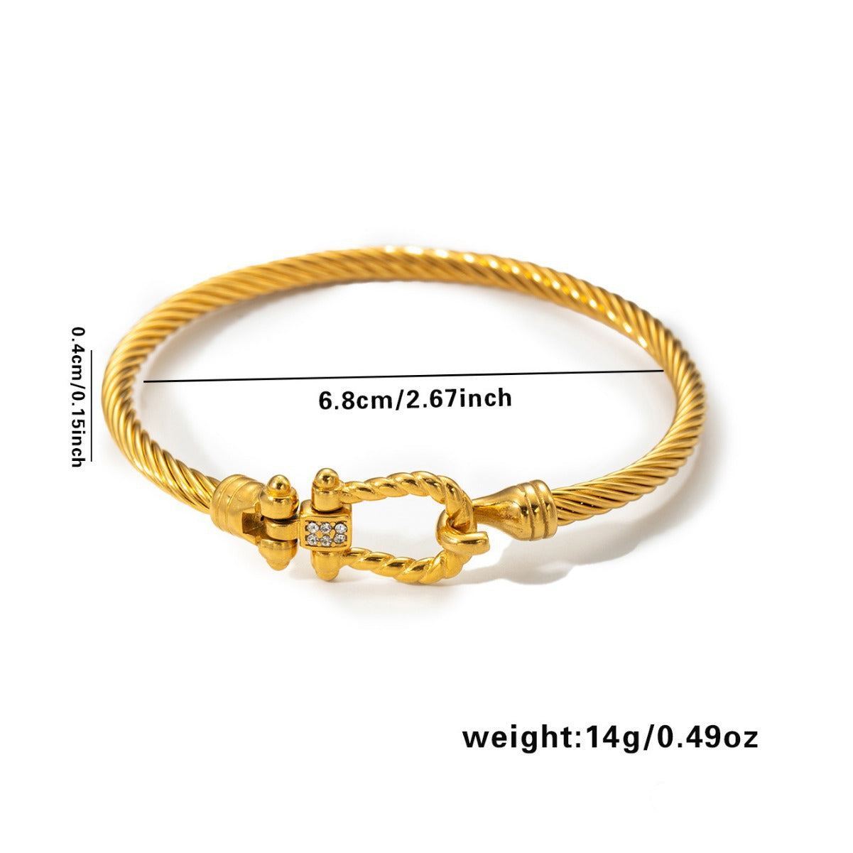 Twisted Diamond-Inlaid Horseshoe Clasp Bracelet – Titanium Steel