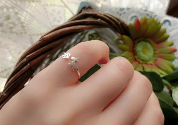 925 Silver Open Ring with Deer and Snowflake Design