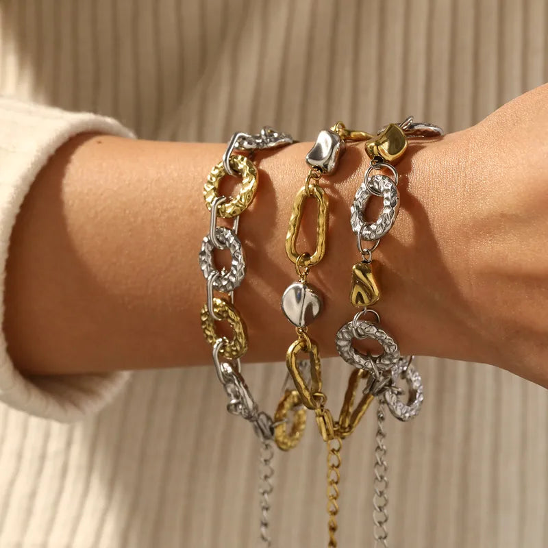 Two-Tone Chunky Chain Bracelet – Gold & Silver Stainless Steel