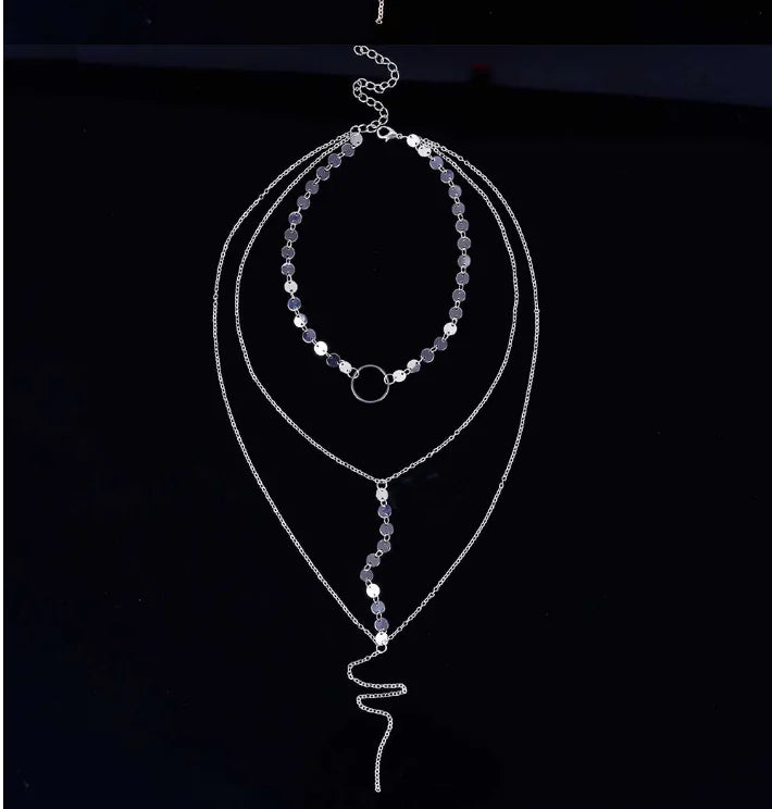 Layered Sequin Necklace with Pendant