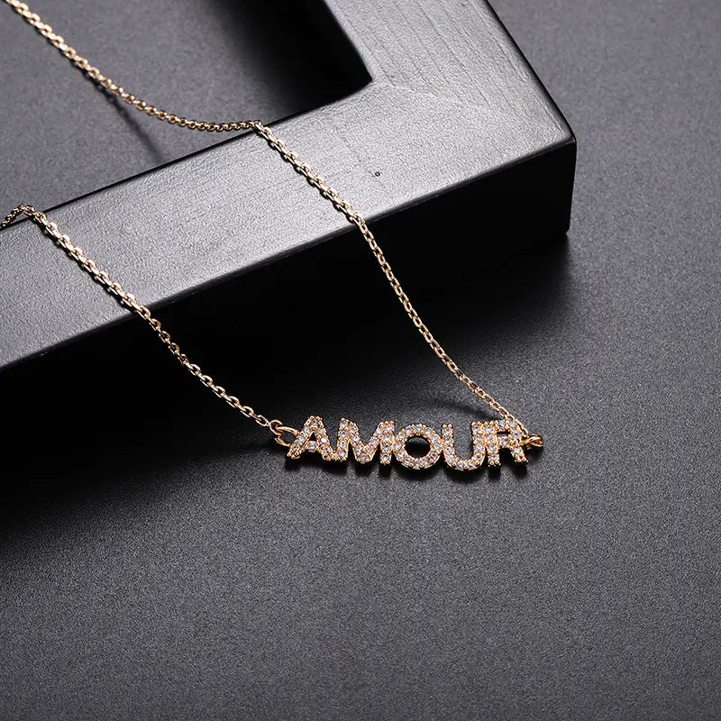 AMOUR Letter Collarbone Necklace with Zirconia