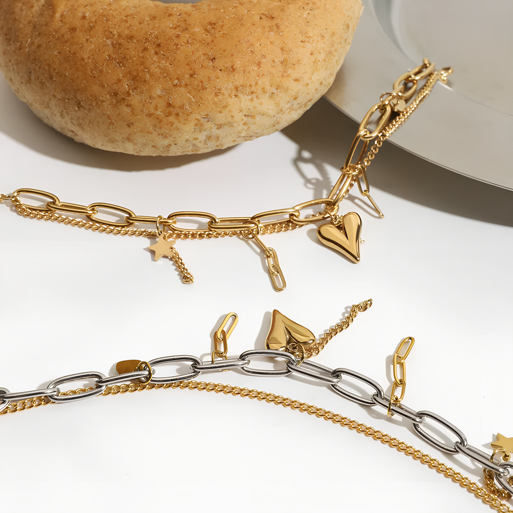 Casual Streetwear Geometric Heart Chain Bracelet – 316L Stainless Steel